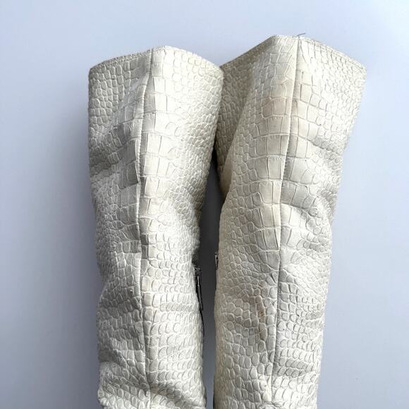 Jo Ghost Made in Italy EUC Knee High Wood Heel Exotic Leather Cream Boots EU 36 - Picture 8 of 11